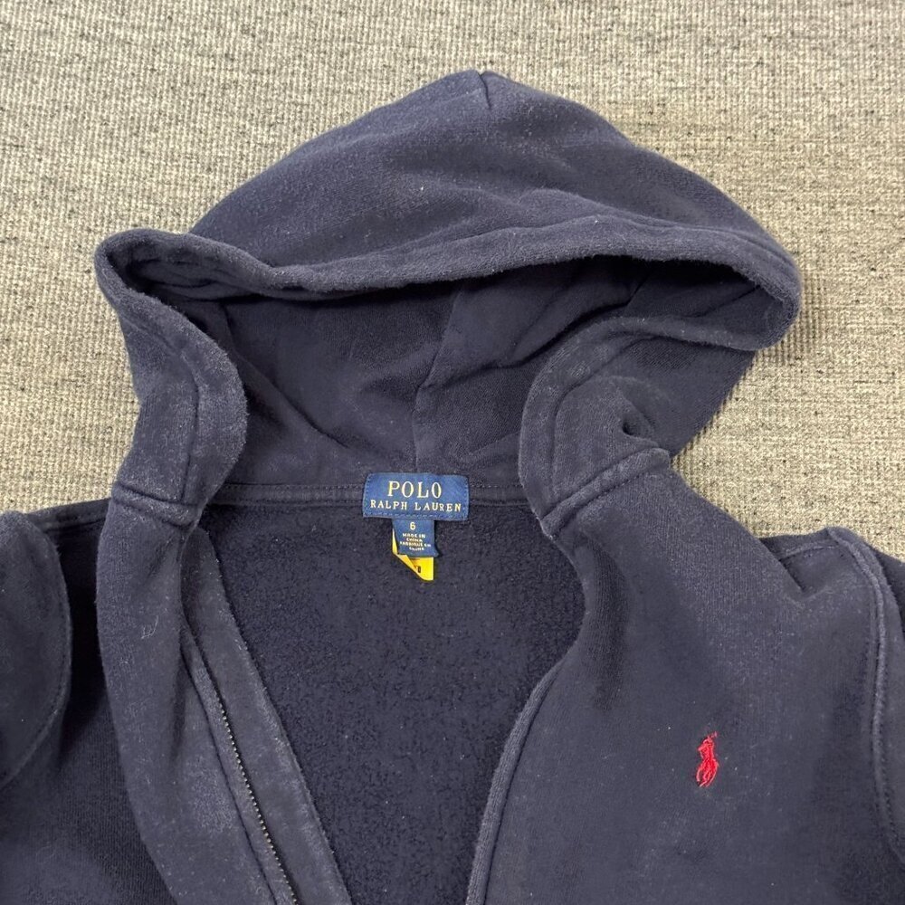 Polo Ralph Lauren Unisex Kids Navy Blue Full Zip Hooded Sweatshirt Size 6 120/60 - Picture 9 of 15